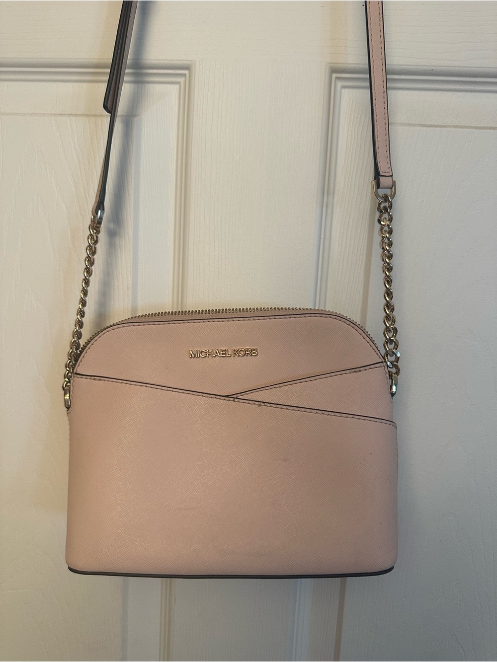 Michael Kors Pink Saffiano Crossbody with Gold Chain Strap